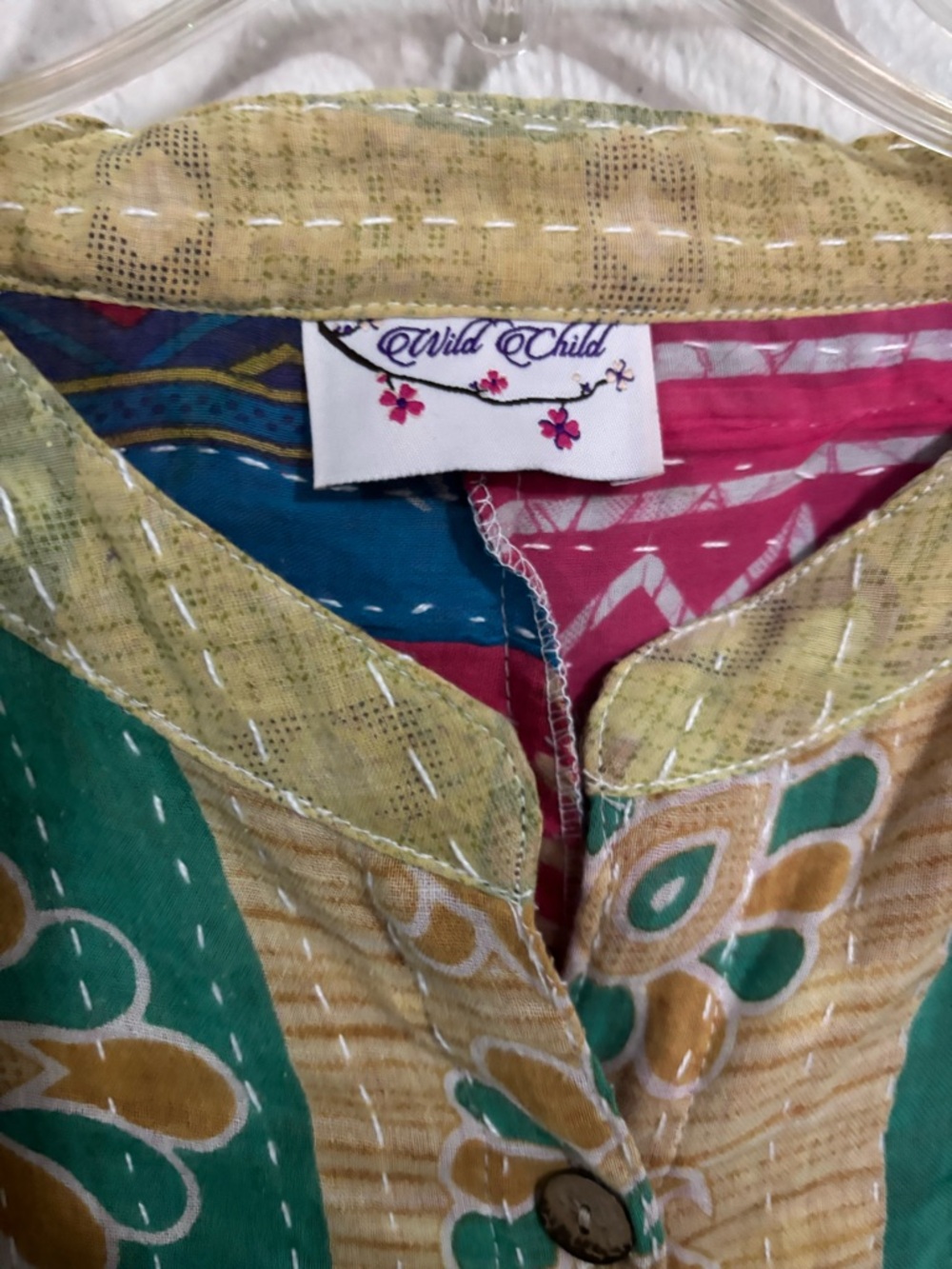 Kantha & Silk Button-Front Dolman Tunic/ Dress One Size - Picture 6 of 10